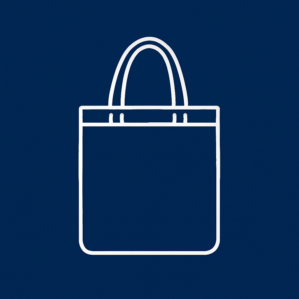 Minimal navy blue and white cotton canvas tote bag icon representing eco-friendly reusable tote bags collection