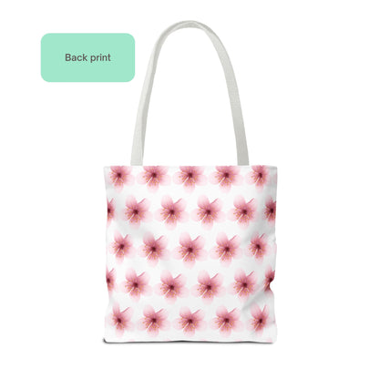 Back view of Cherry Blossom Sakura Pink Flower Pattern Tote Bag with full floral print