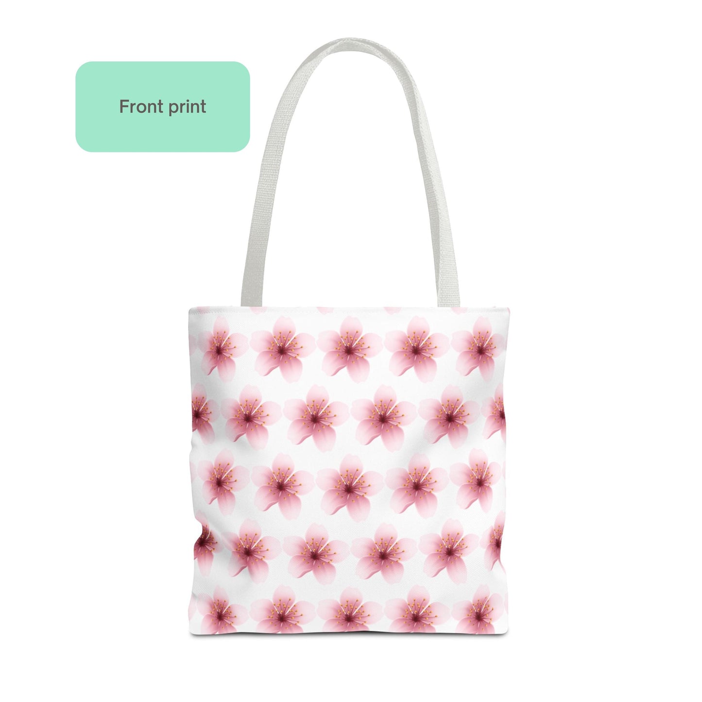 Front view of Cherry Blossom Sakura Pink Flower Pattern Tote Bag showing pink floral design