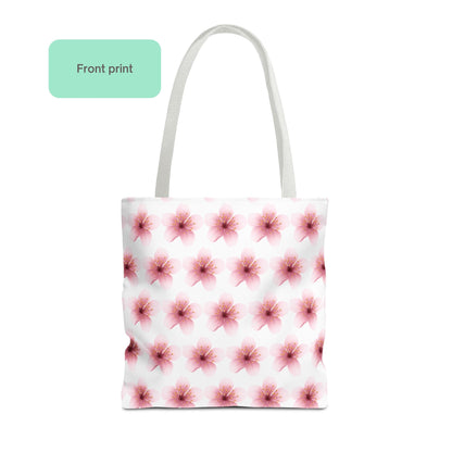 Front view of Cherry Blossom Sakura Pink Flower Pattern Tote Bag showing pink floral design