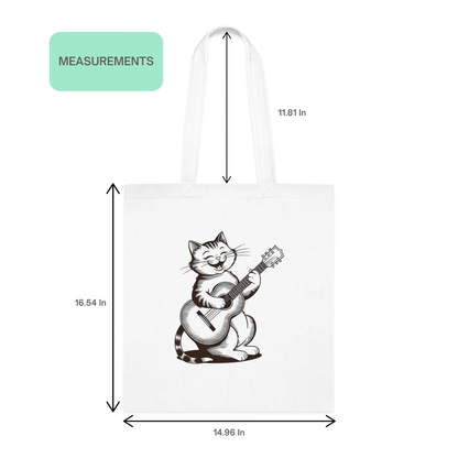 Measurement chart of Cute Cat With Guitar Minimalist Tote Bag showing dimensions in inches