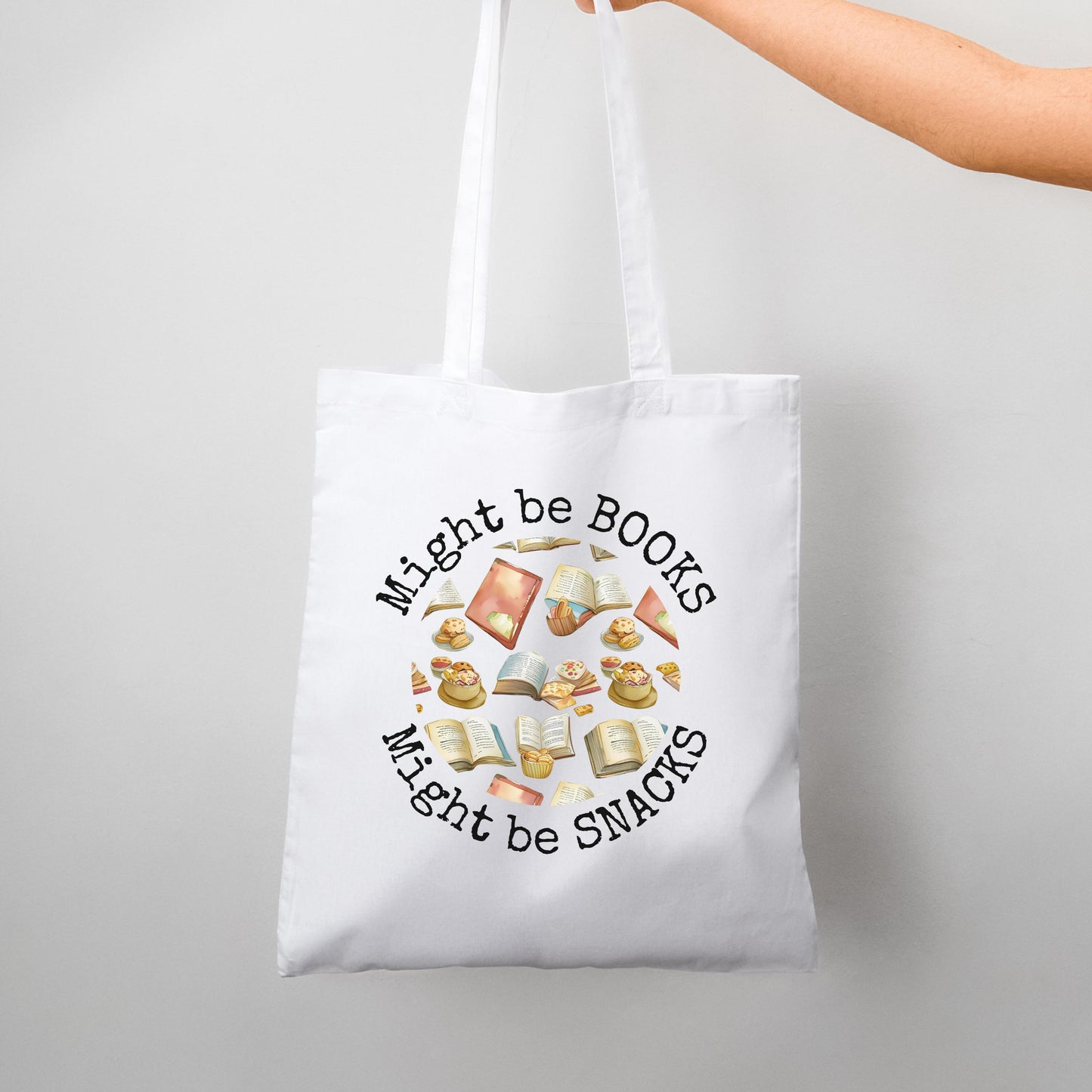 Might be Snacks Book Quotes Graphic Tote Bag