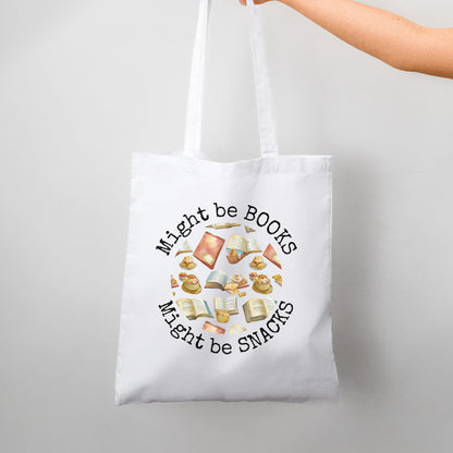 Might be Snacks Book Quotes Graphic Tote Bag