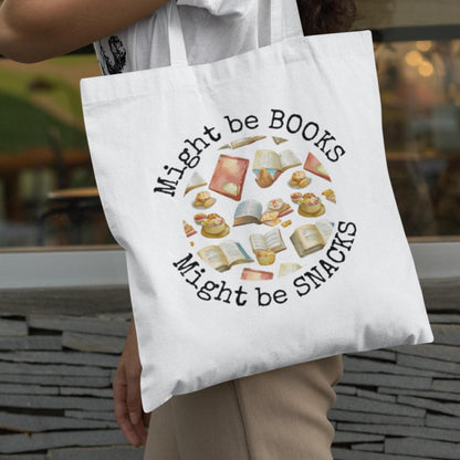 Might be Snacks Book Quotes Graphic Tote Bag