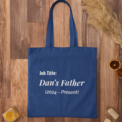 Minimalist royal blue custom name tote bag with Dan’s Father 2024 Present text – gift for new dads