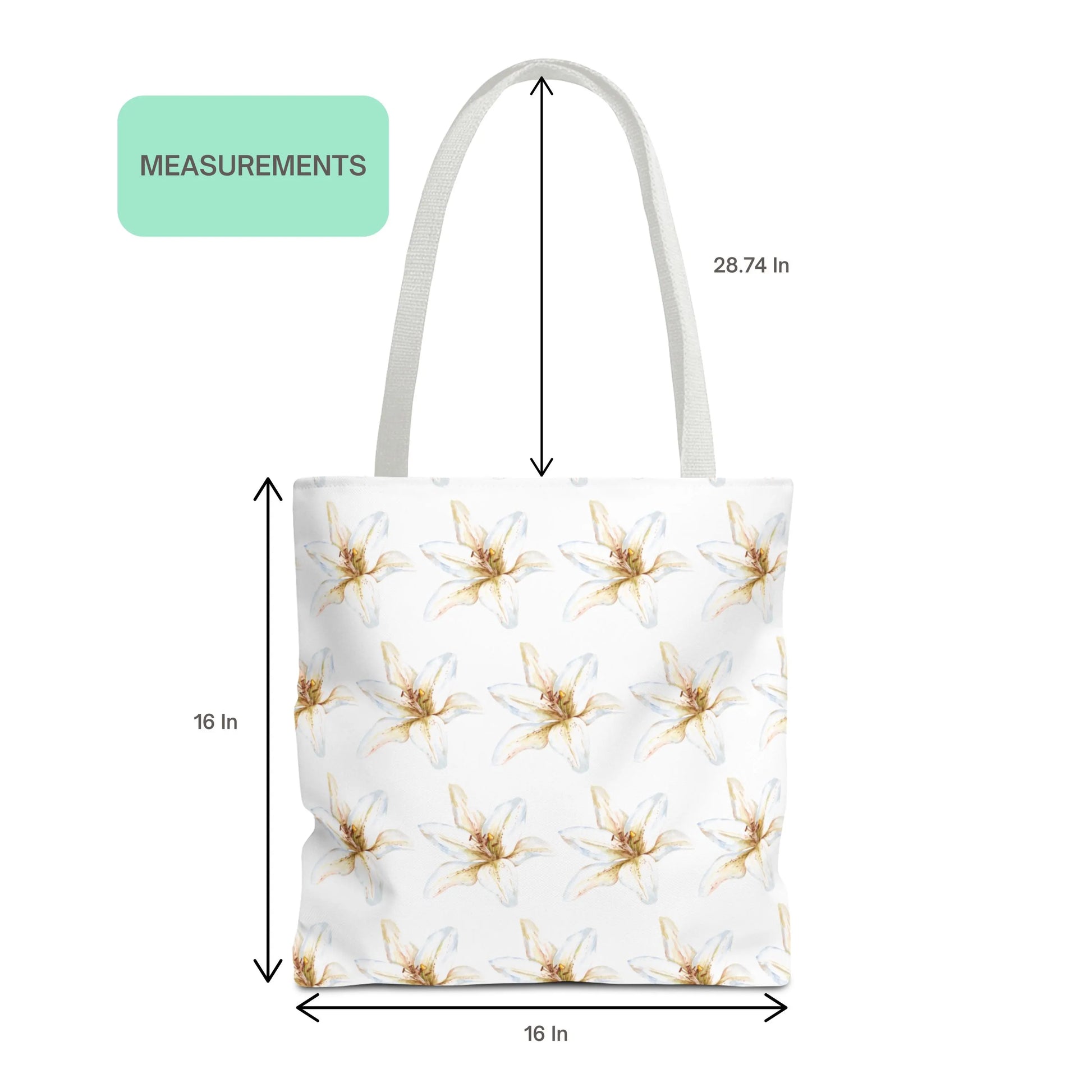 measurements.webp
Dimensions of Lily Flower Design Patterned Tote Bag with floral print — 16x16 inches and 28.74-inch handles.
